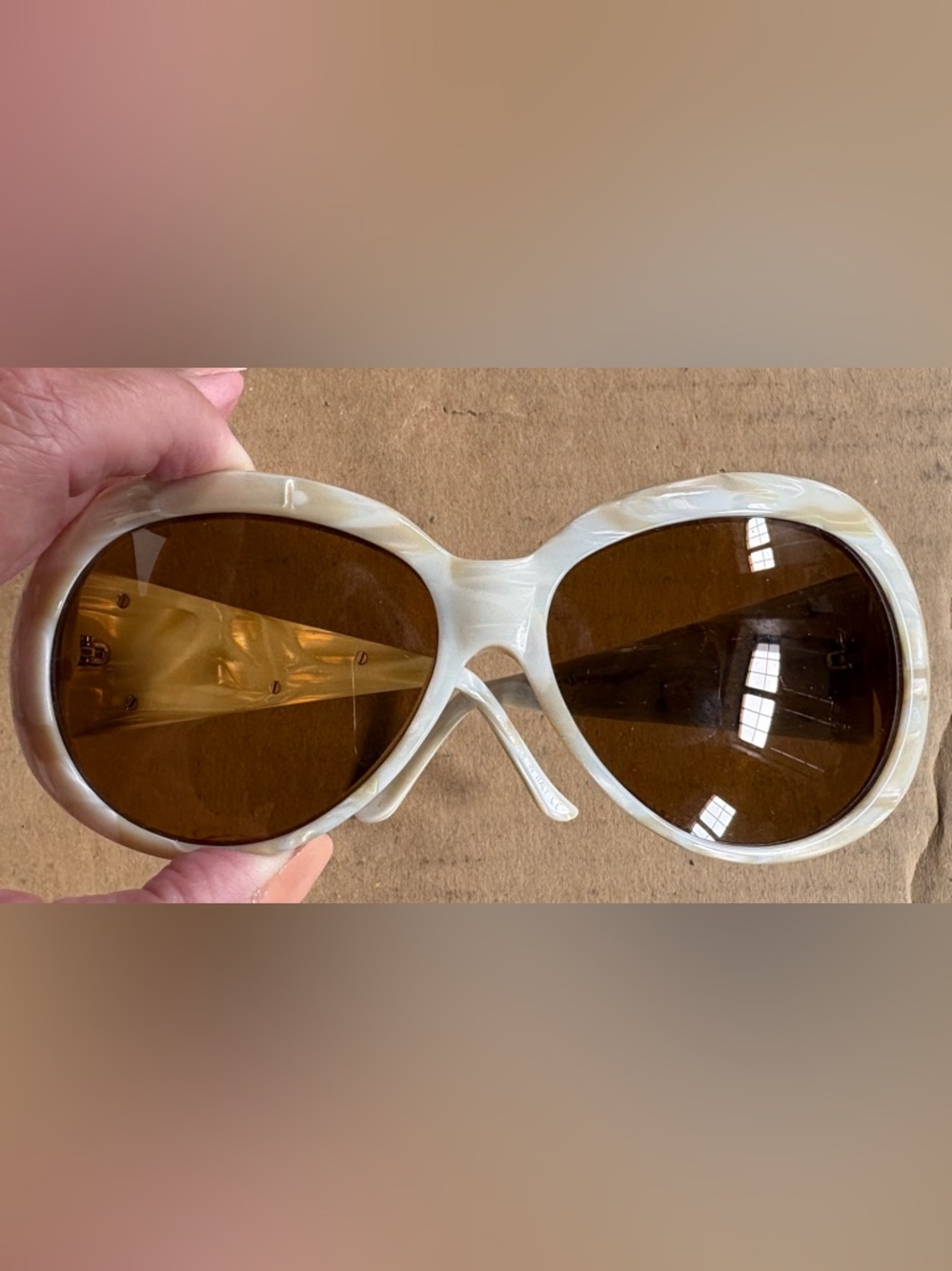 Judith Leiber vintage Oversized Pearl White Sunglasses with Brown Lenses